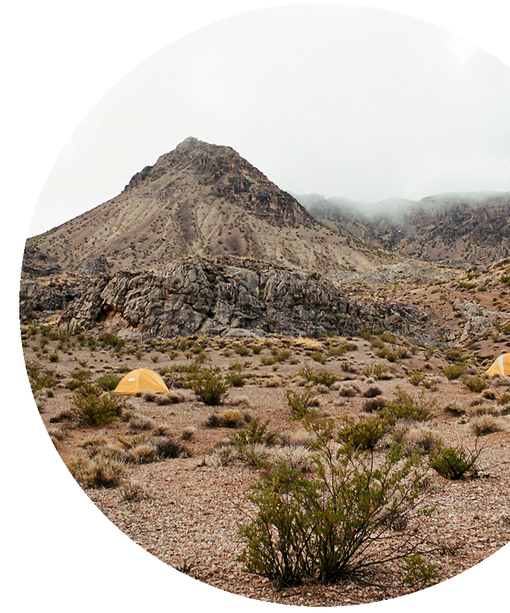 Photo of two tents in the Muddy Mountains, NV.