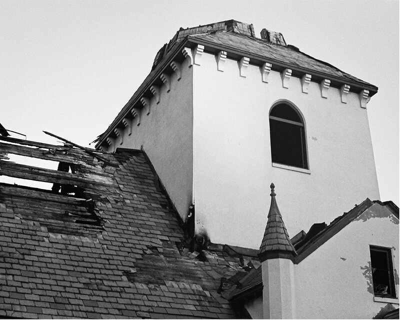 Church with burnt roof